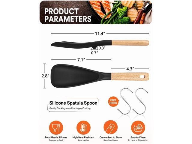 Cooking Spoon for Nonstick Cookwares, Great for Cooking and Serving Sturdy BPA-Free Matte Silicone, Wood Handle Spoon for Mixing, Scoop, and Scrape...