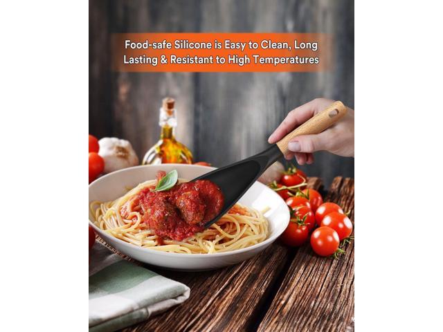 Cooking Spoon for Nonstick Cookwares, Great for Cooking and Serving Sturdy BPA-Free Matte Silicone, Wood Handle Spoon for Mixing, Scoop, and Scrape...