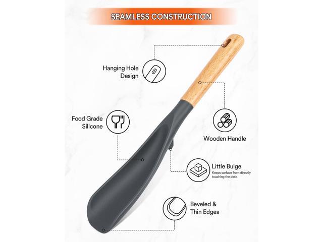 Cooking Spoon for Nonstick Cookwares, Great for Cooking and Serving Sturdy BPA-Free Matte Silicone, Wood Handle Spoon for Mixing, Scoop, and Scrape...