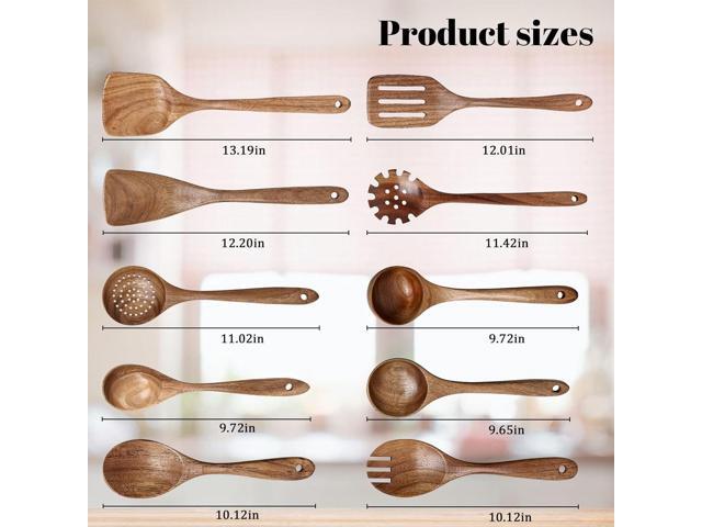 HAKSEN Wooden Spoons for Cooking, 10PCS Natural Acacia Wood Kitchen Utensils Set, Wooden Utensil Set for Nonstick Cookware, Smooth Finish, Sturdy &...