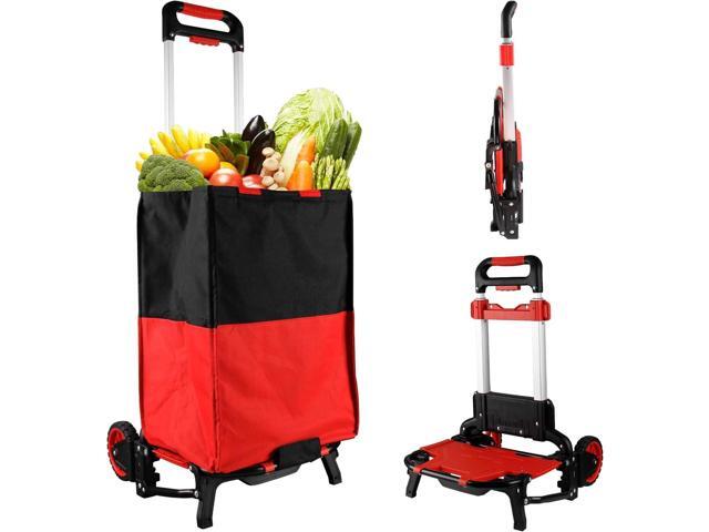 Folding Shopping Cart with Removable Waterproof Bag and Bungee Cord, Heavy Duty Push Cart with Mute Wheels, Portable Hand Truck for Shopping,...