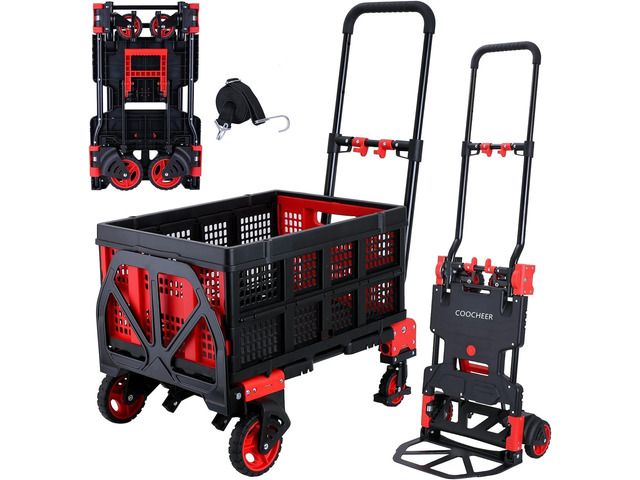 2-in-1 Hand Trucks Dolly, 330Lbs Hand Cart with Basket,Foldable Hand Truck Heavy Duty Dolly with Retractable Handle,Folding Dolly Cart with...