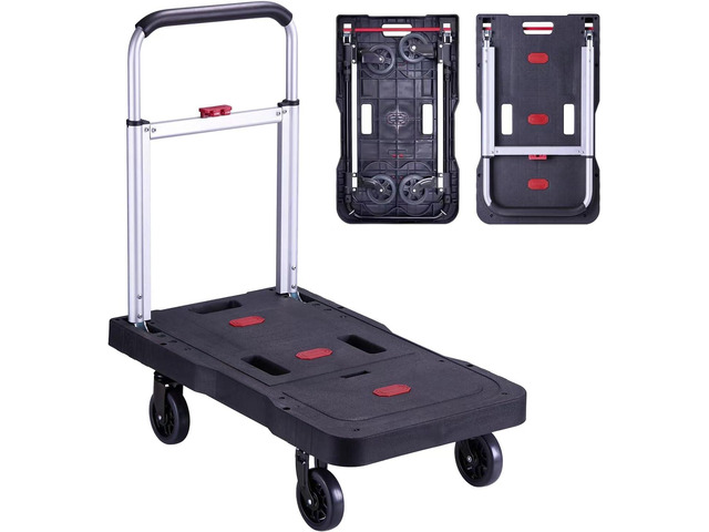 Folding Hand Truck Portable Trolly,Platform Transport Hand cart with 330lbs Capacity Practical handling Tools for Household Industrial Black