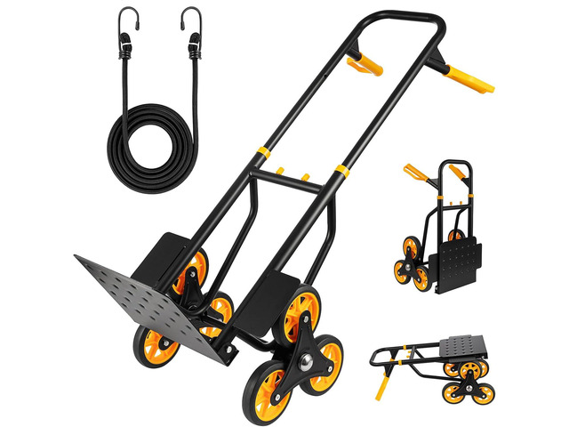 Stair Climber Hand Truck, Heavy-Duty Hand Truck Dolly 330 Lbs Capacity, Foldable Trolley Stair Climber Cart with 12.2' x 11.6' Nose Plate and 6 Wheels