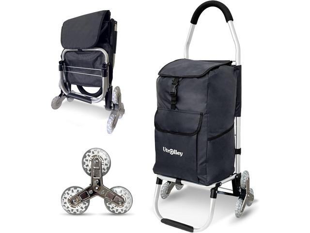 Ultra-Lightweight Foldable Stair-Climbing Shopping Cart for Groceries - 42L Capacity, Six Wheels, Removable Insulated Bag, Durable Aluminum...