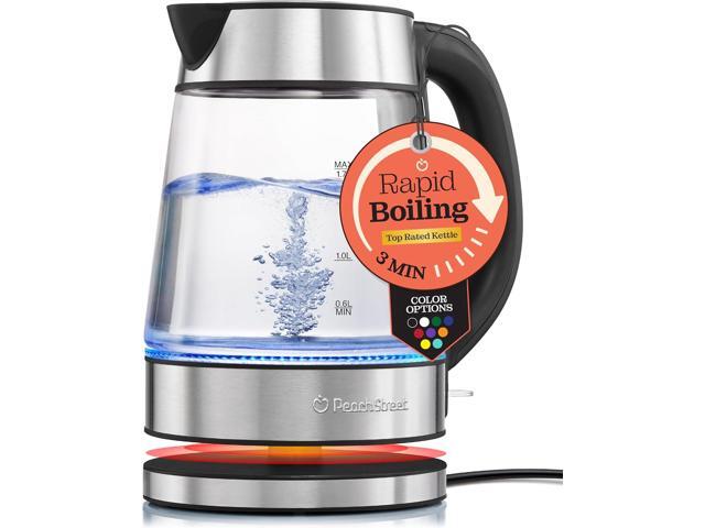 Speed-Boil Electric Kettle For Coffee & Tea - 1.7L Water Boiler 1500W, Borosilicate Glass, Easy Clean Wide Opening, Auto Shut-Off, Cool Touch.
