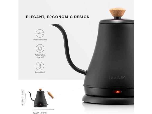 Bodum 27oz Bistro Gooseneck Electric Water Kettle, Pour Over Coffee & Tea, Stainless Steel, Matte Black