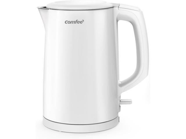 COMFEE' Electric Kettle and Tea Kettle, 1.5L Double Wall, Stainless Steel Interior, Lid & Spout, Fast Boil, Auto-Off, and Boil-Dry Protection, 1500W