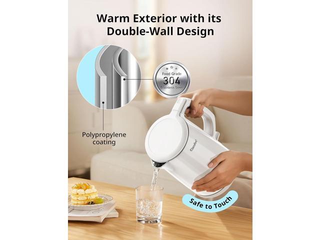 COMFEE' Electric Kettle and Tea Kettle, 1.5L Double Wall, Stainless Steel Interior, Lid & Spout, Fast Boil, Auto-Off, and Boil-Dry Protection, 1500W