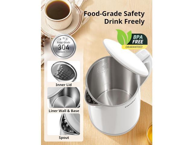 COMFEE' Electric Kettle and Tea Kettle, 1.5L Double Wall, Stainless Steel Interior, Lid & Spout, Fast Boil, Auto-Off, and Boil-Dry Protection, 1500W