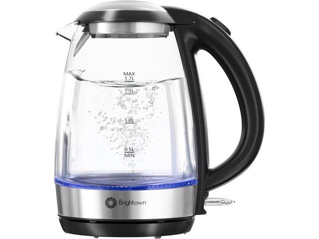 Brightown Electric Glass Kettle for Tea and Coffee, BPA-Free, Fast Boiling, Auto Shut-Off, 1.7 L, 1500W