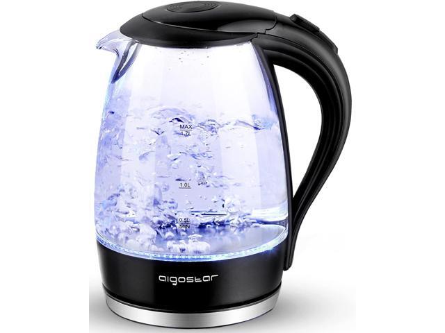Aigostar Electric Kettle, 1500W Cordless Electric Tea and Hot Water Kettle with Filter, LED Illuminated, High Borosilicate Glass, No BPA, Auto.