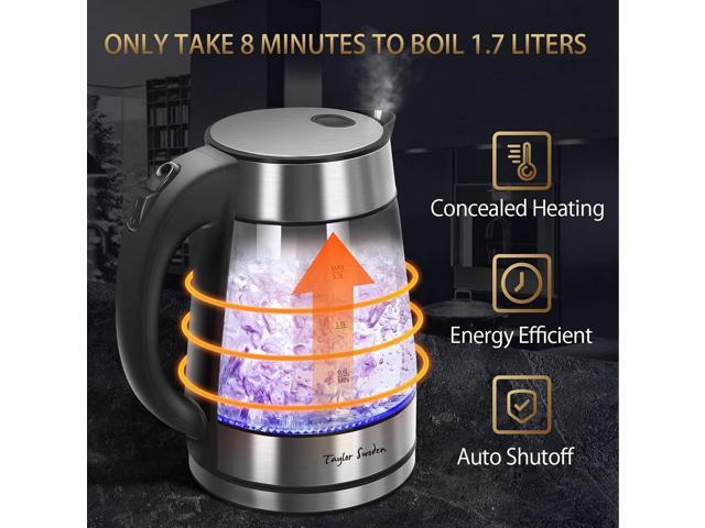 Taylor Swoden Glass Hot Water Kettle Electric for Tea and Coffee 1.7 Liter Fast Boiling Electric Kettle Cordless Water Boiler with Auto Shutoff &...