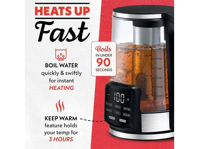 Gourmia Electric Programmable Glass Kettle 1.7L Temperature Control Tea & Coffee Kettle with Digital Touch Display, 6 Presets, Keep Warm,...