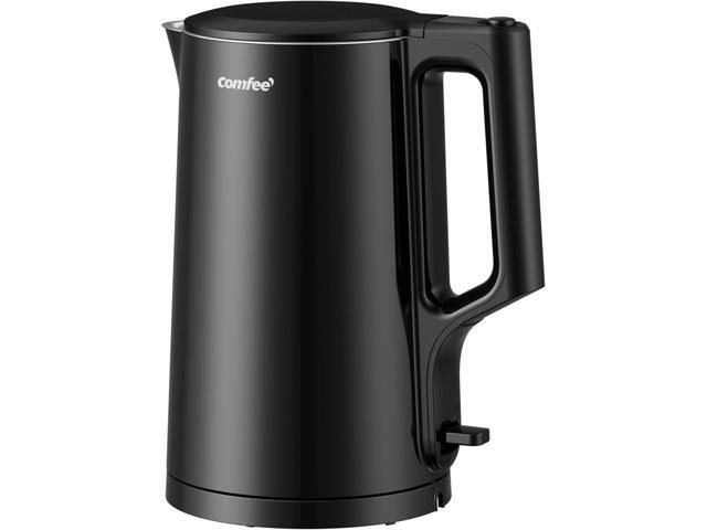 COMFEE' 1.7L Double Wall Electric Tea Kettle and Kettle Water Boiler, 100% Stainless Steel Interior & Lid & Spout, Two-Level Wide Open Lid, 1500W.