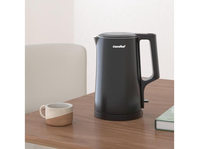 COMFEE' 1.7L Double Wall Electric Tea Kettle and Kettle Water Boiler, 100% Stainless Steel Interior & Lid & Spout, Two-Level Wide Open Lid, 1500W...