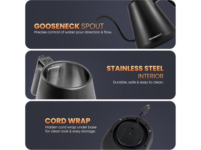 Elite Gourmet EKT3001 1L Digital Water Kettle, 304 Stainless Steel Interior, Programmed Temperatures, Keep Warm Function, Cordless, 360° Base, Auto...
