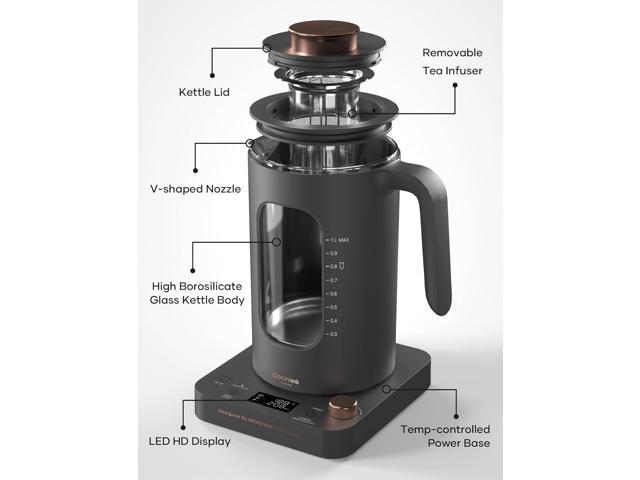Electric Tea Kettle, INTASTING Glass Electric Kettle with tea Infuser and Precise knob temperature control, 1200W Fast Heating, BPA-Free, Easy to...