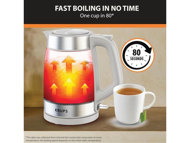 KRUPS Electric Kettle, 1.8-Qt (1.7L) Tea Kettle, 1500W with LED indicator, Hot Water Boiler, Auto Shut-off, Rapid 80-Second Cup Boiling, Safe...