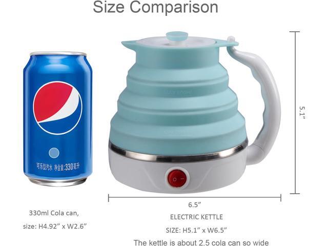 Travel Foldable Electric Kettle, Collapsible Electric Kettle Food Grade Silicone Small Pot Boiling water,Dual Voltage600ml,110-220V US Plug (Blue)