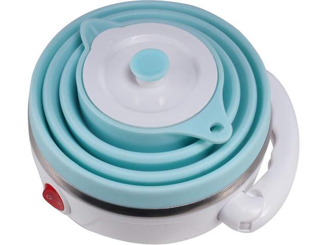 Travel Foldable Electric Kettle, Collapsible Electric Kettle Food Grade Silicone Small Pot Boiling water,Dual Voltage600ml,110-220V US Plug (Blue)