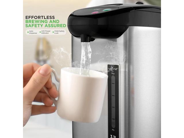 NutriChefKitchen Hot Water Urn Pot Insulated Stainless Steel,Auto & Manual Dispense,Auto Boiler,Safety Lock Shutoff 3.38 QT /3.2L - Auto Boiler...