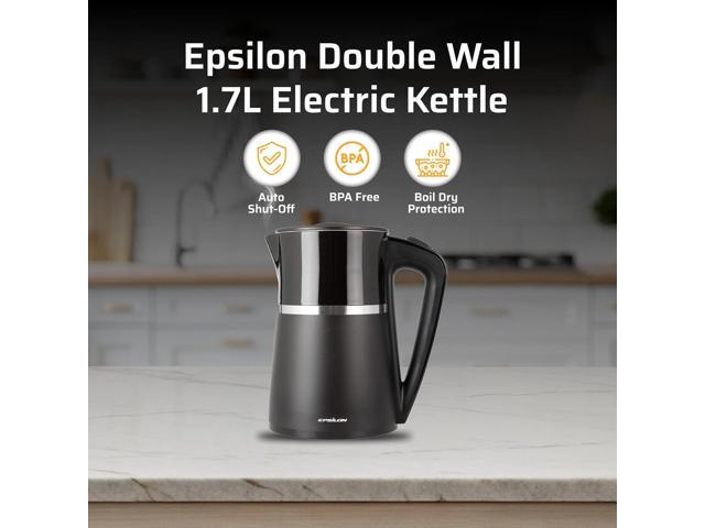 Epsilon Double Wall Electric Kettle 1500W 1.7L Hot Water Tea Kettle & Hot Water Boiler with Auto Shut-Off, Boil Dry Protection, BPA-Free Stainless...