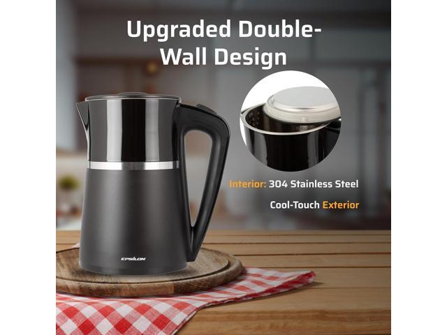 Epsilon Double Wall Electric Kettle 1500W 1.7L Hot Water Tea Kettle & Hot Water Boiler with Auto Shut-Off, Boil Dry Protection, BPA-Free Stainless...
