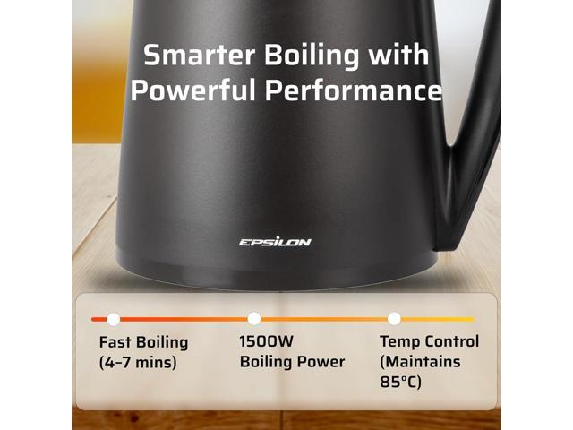 Epsilon Double Wall Electric Kettle 1500W 1.7L Hot Water Tea Kettle & Hot Water Boiler with Auto Shut-Off, Boil Dry Protection, BPA-Free Stainless...