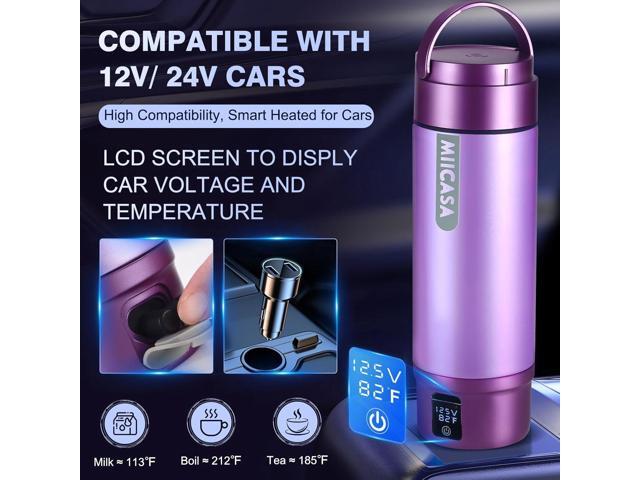 Car Electric Kettle, 12V/24V Car Water Boiler, Vehical Water Heater with Stainless Steel Double Wall Vacuum Insulated, 6 Temperature and Auto...
