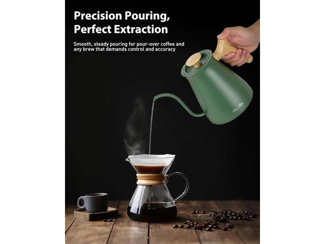 Harriet Gooseneck Electric Kettle - 1200W Fast Heat, 0.8L Stainless Steel, Precision Temp Control & Timer, Wood Handle, Pour Over Coffee and Tea,...
