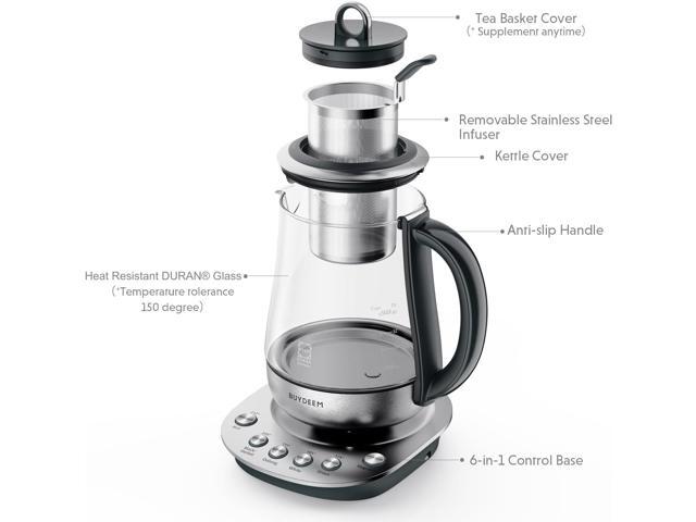 BUYDEEM K2423 Tea Maker, 316 Stainless Steel & Heat Resistant DURAN Glass Electric Kettle, Removable Infuser, Auto Keep Warm, 1.2L