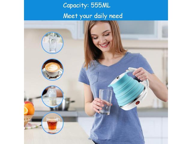 Ultrathin Upgraded Food Grade Silicone Travel Foldable Electric Kettle Boil Dry Protection Portable with Dual Voltage and Separable Power...