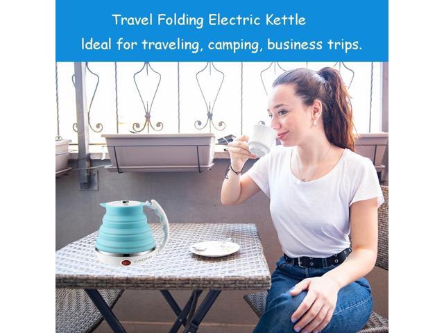 Ultrathin Upgraded Food Grade Silicone Travel Foldable Electric Kettle Boil Dry Protection Portable with Dual Voltage and Separable Power...