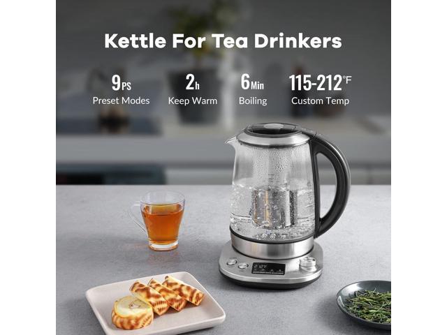 Mecity Electric Tea Kettle with Removable Infuser, 9 Preset Brewing Programs, Temperature Control, 2 Hours Keep Warm, Borosilicate Glass, 1.7...