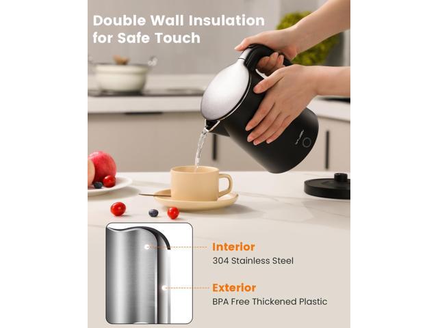 Electric Kettle Stainless Steel, 1.0L Small Water Boiler 1200W Fast Boiling, Double Wall Tea Kettle Pot Automatic Shut Off, Durable Coffee & Tea...