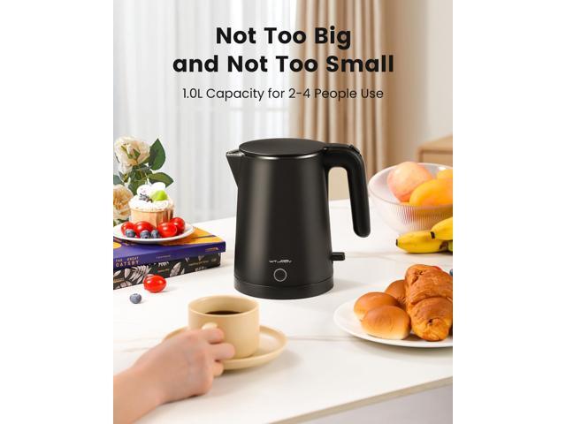 Electric Kettle Stainless Steel, 1.0L Small Water Boiler 1200W Fast Boiling, Double Wall Tea Kettle Pot Automatic Shut Off, Durable Coffee & Tea...