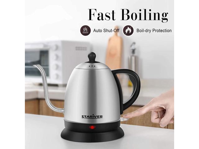 Stariver Electric Kettle Gooseneck Kettle, 1L Water Boiler, BPA-Free, Pour Over Tea Pot Stainless Steel for Coffee & Tea with Fast Heating,...