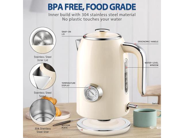 PUKOMC Electric Kettle, 1.7L Stainless Steel Tea Kettle with Temperature Gauge, 1500W Water Boiler with LED Light, BPA-Free, Auto Shut-Off and...