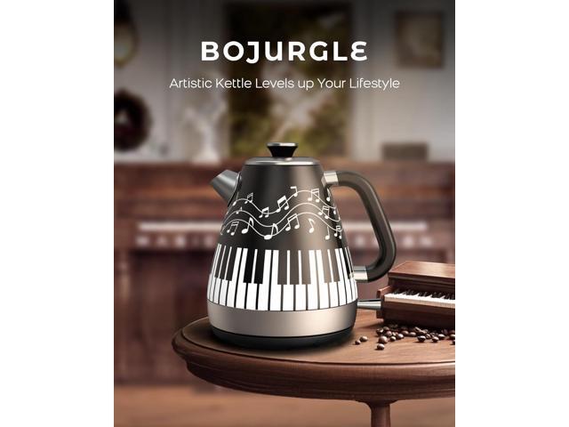 Artistic Electric Kettle with Hand-Applied Piano Keys and Music Note Stickers - 1.7L Stainless Steel Tea Kettle with LED Indicator, BPA-Free, 1200W...