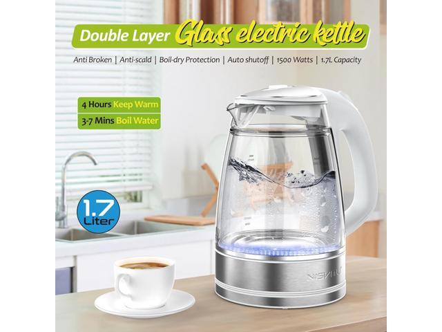 Glass & Stainless Steel Cordless Electric kettle for boiling water, Hot water boiler Electric Tea Kettle automatic shut off Boil-Dry Protection, PC...