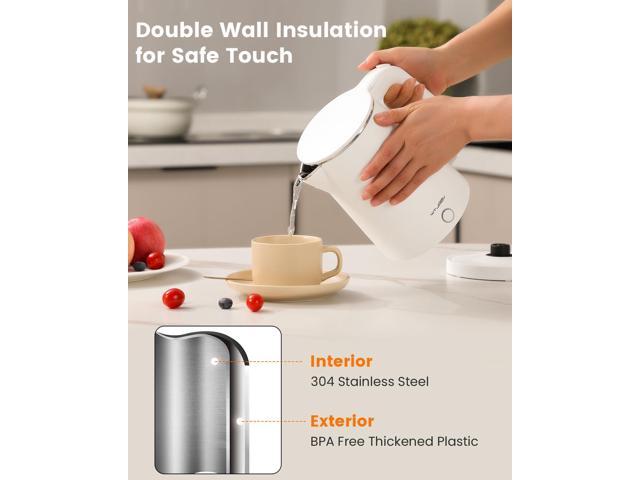 Electric Kettle Stainless Steel, 1.0L Small Water Boiler 1200W Fast Boiling, Double Wall Tea Kettle Pot Automatic Shut Off, Durable Coffee & Tea...