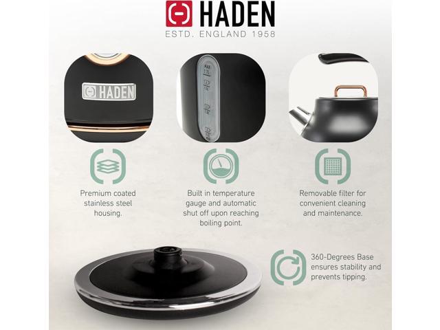 Haden Dorset 1.7 Liter Stainless Steel Electric Kettle with 360-Degree Base Bundled with 4 Slice Wide Slot Stainless Steel Toaster, Black & Copper