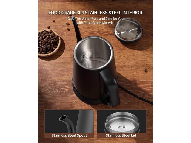 DmofwHi Gooseneck Electric Kettle(1.0L),1000W Electric Tea Kettle of 304 Stainless Steel,Auto Shut off,Water Kettle for Coffee and Tea -Matte Black