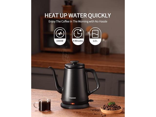 DmofwHi Gooseneck Electric Kettle(1.0L),1000W Electric Tea Kettle of 304 Stainless Steel,Auto Shut off,Water Kettle for Coffee and Tea -Matte Black