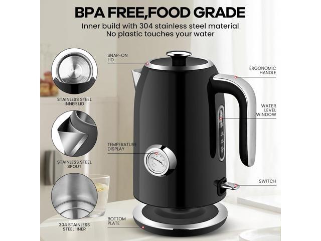 PUKOMC Electric Kettle, 1.7L Stainless Steel Tea Kettle with Temperature Gauge, 1500W Water Boiler with LED Light, BPA-Free, Auto Shut-Off and...