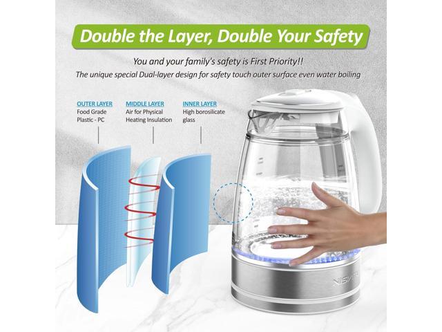Glass & Stainless Steel Cordless Electric kettle for boiling water, Hot water boiler Electric Tea Kettle automatic shut off Boil-Dry Protection, PC...