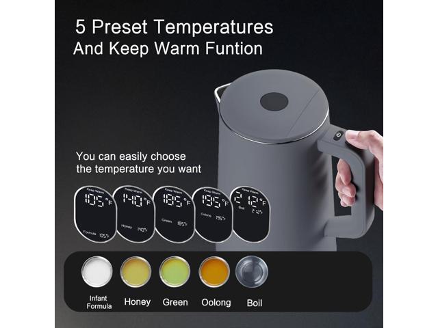 1.5L Electric Kettle Stainless Steel, Double Wall Cool Touch Teapot, Fast Boil,5 Temperature Control, LED Display, Auto Shut-Off, BPA-Free,Keep...