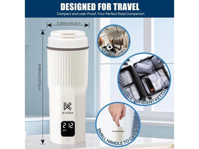 KIVRA Travel Kettle-316 Stainless Steel Portable kettle, 450mL Portable Water Boiler with 6 Temperature Control, Auto Shut Off & Boil Dry...