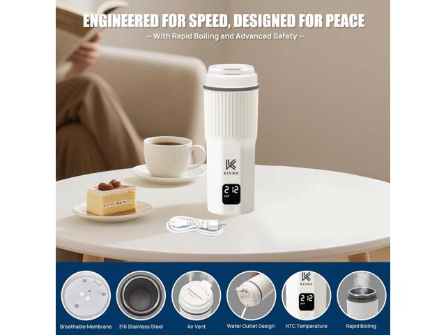 KIVRA Travel Kettle-316 Stainless Steel Portable kettle, 450mL Portable Water Boiler with 6 Temperature Control, Auto Shut Off & Boil Dry...